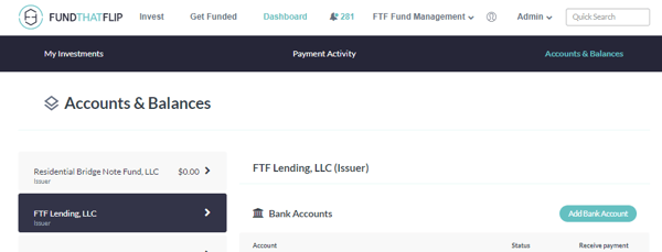 To connect your bank account, navigate to the "Accounts and Balances" tab of your investor dashboard.